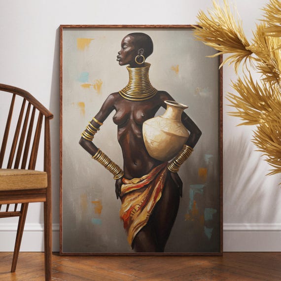 African Tribal Woman Wall Art Ethnic Oil Painting Print Black Heritage Decor Cultural Poster Afrocentric Home