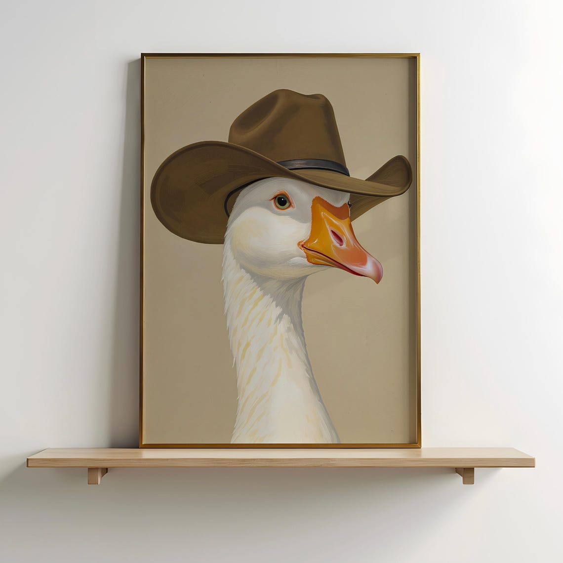 Goose Wearing Cowboy Hat Funny Farm Animal Portrait Wall Art