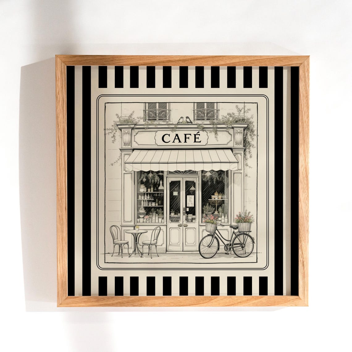 Parisian Cafe Bistro Sketch Storefront Bicycle Vintage French Wall Art