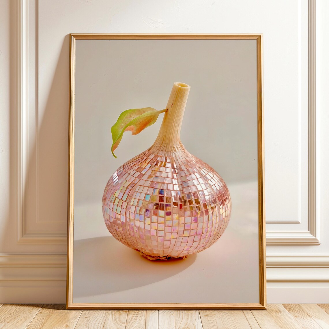 Disco Ball Garlic Funky Pink Mirror Kitchen Retro Food Wall Art
