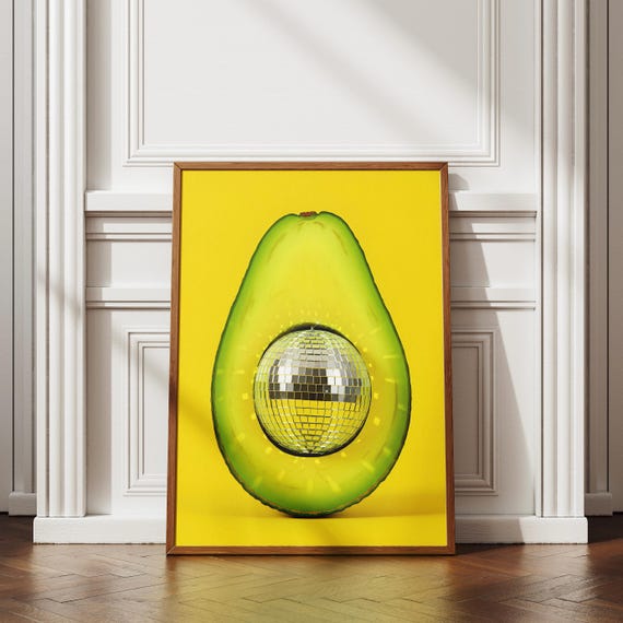 Avocado Disco Ball Print Playful Kitchen Wall Art