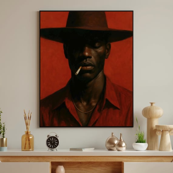 Afrocentric Abstract Portrait Art Print Earthy Red Wall Decor Modern Ethnic Home Office Gift Unique