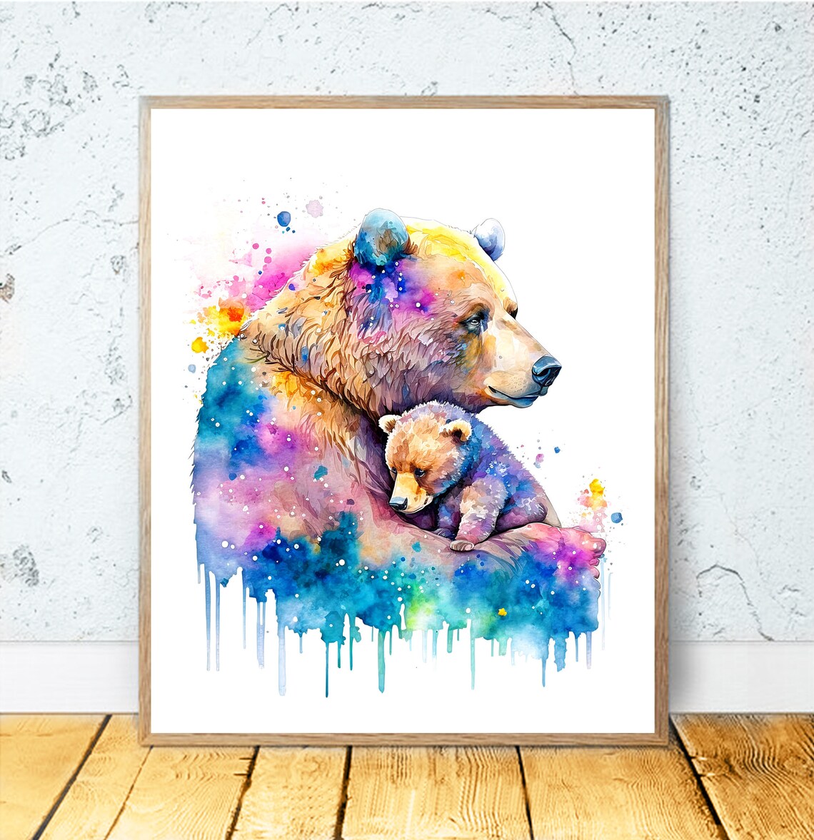 Mother Bear And Baby Bear Watercolor Art Print