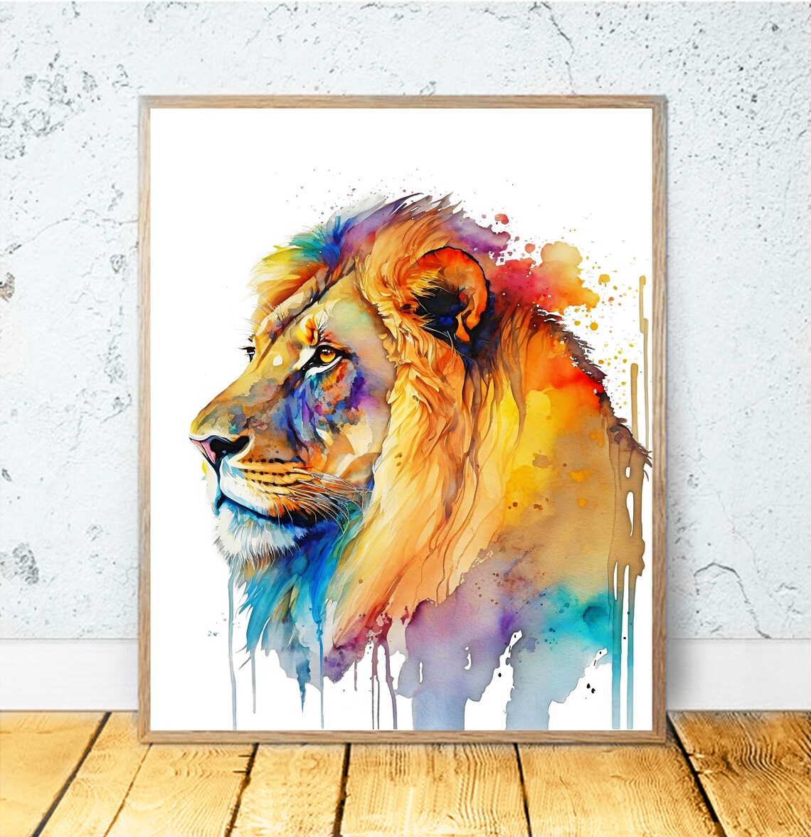 Watercolor Lion Nursery Animal Painting Poster