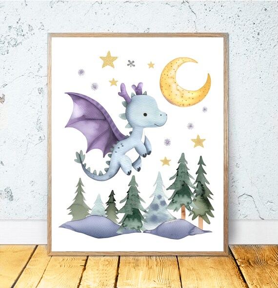 Baby Dragon Art Dragon Art Dragon Nursery Decor Watercolor Dragon Prints Boy Nursery Decor Baby Room Wall Decoration