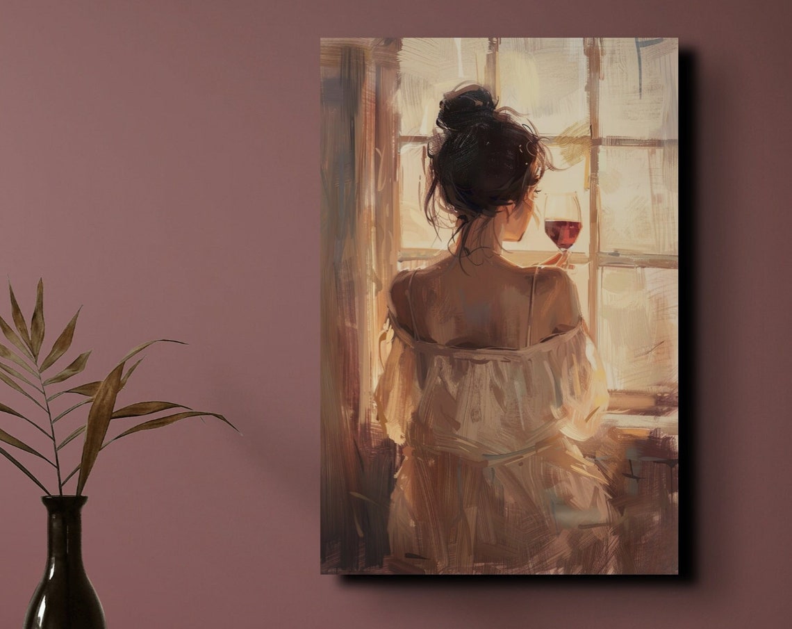 Woman With Wine Glass at Sunlit Window Impressionist Art Poster