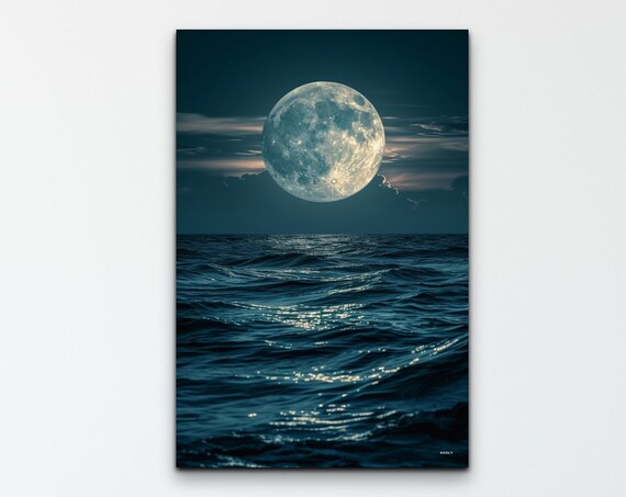 Moon Over Ocean, Night Ocean Home Decor