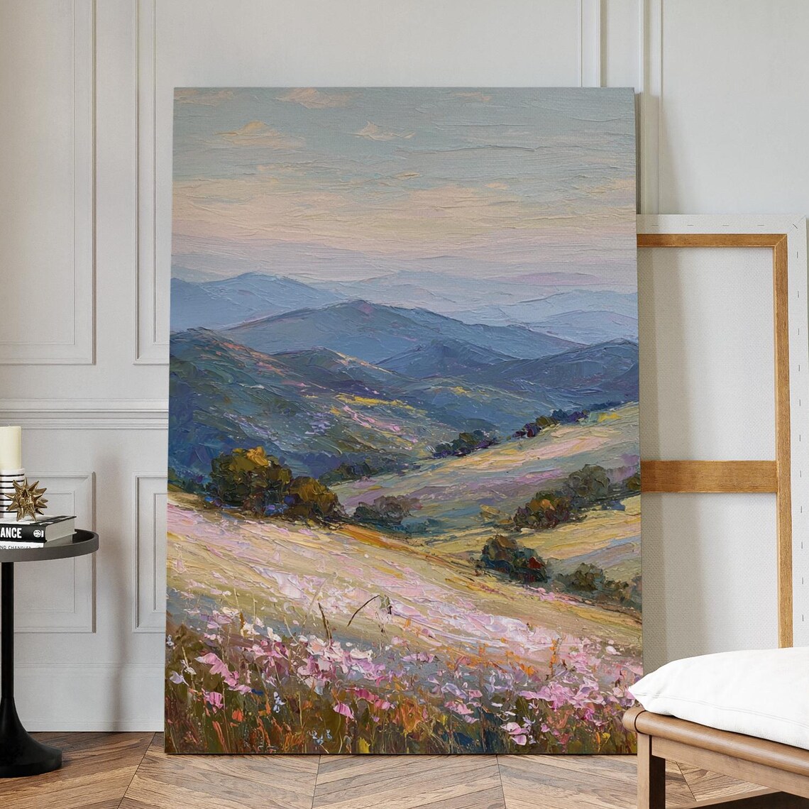 Pastel Mountain Landscape Poster Impressionist Hills And Wildflowers