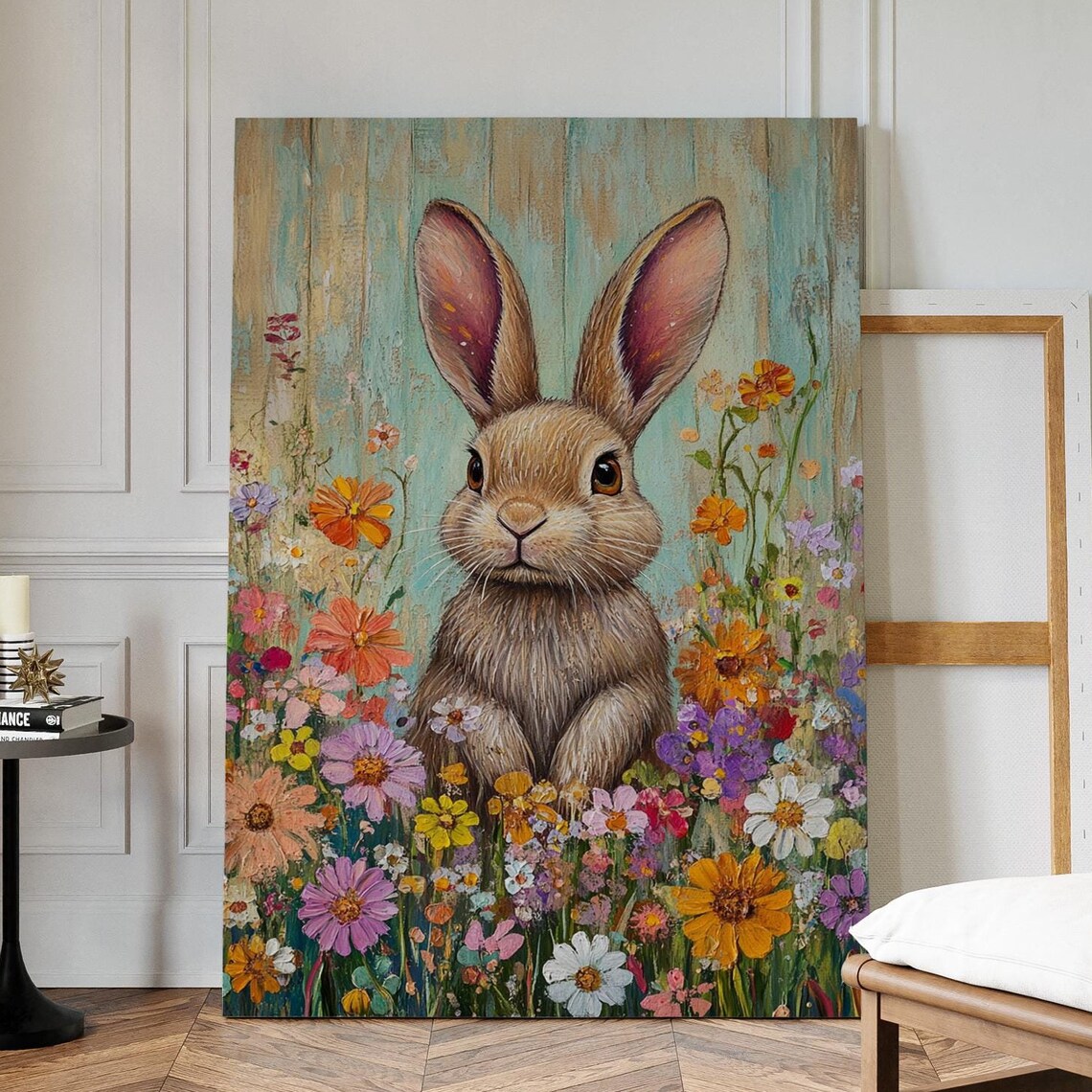 Whimsical Bunny Among Wildflowers, Springtime Art Print