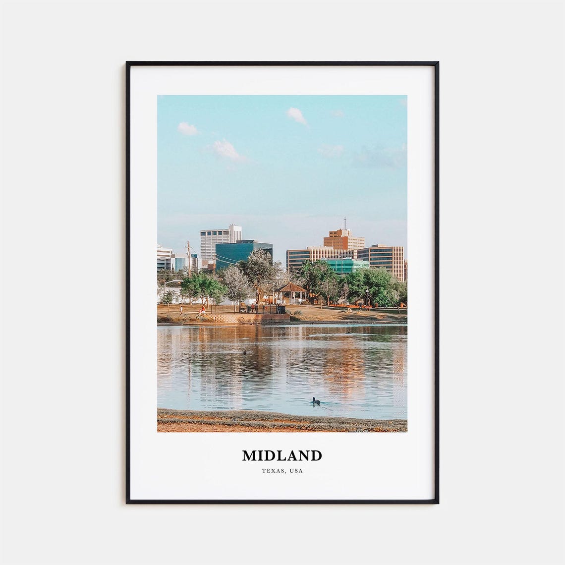 Midland Texas Downtown Lake Shore Park Reflection View Poster