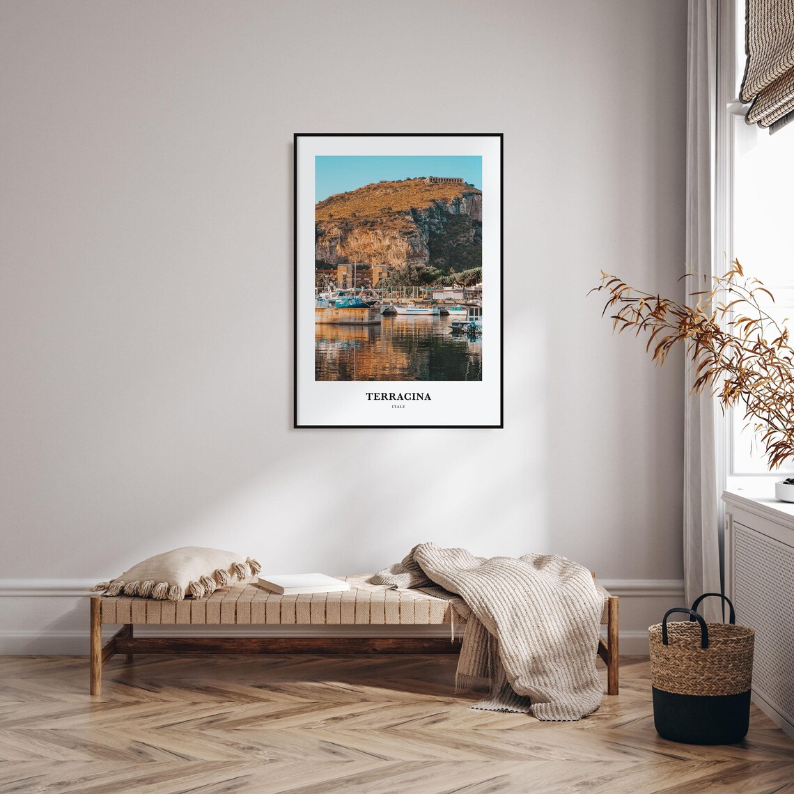Terracina Italy Harbor Boats Cliffside Town Travel Photography Poster - Image 3