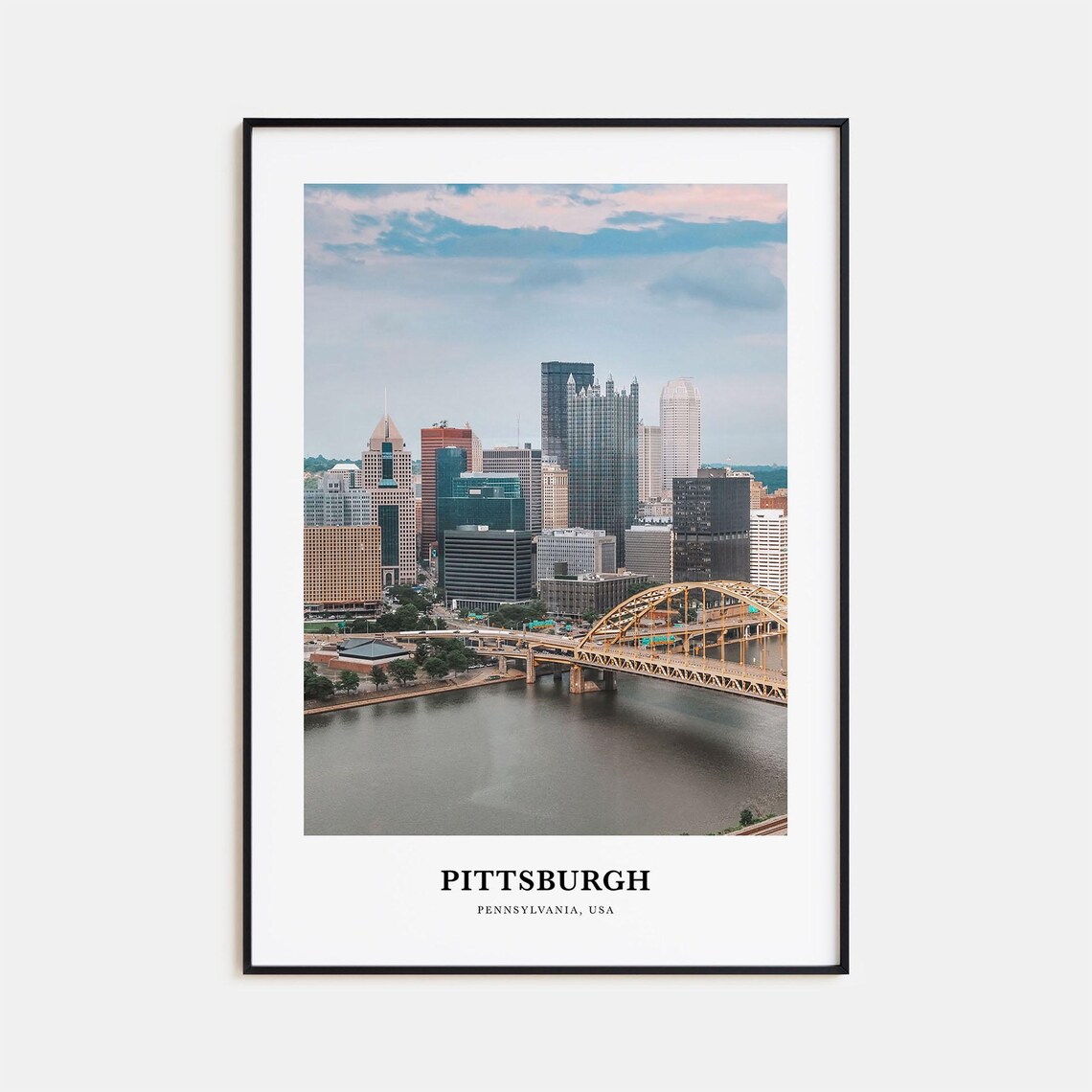 Pittsburgh Pennsylvania Skyline Yellow Bridge Photo Travel Poster