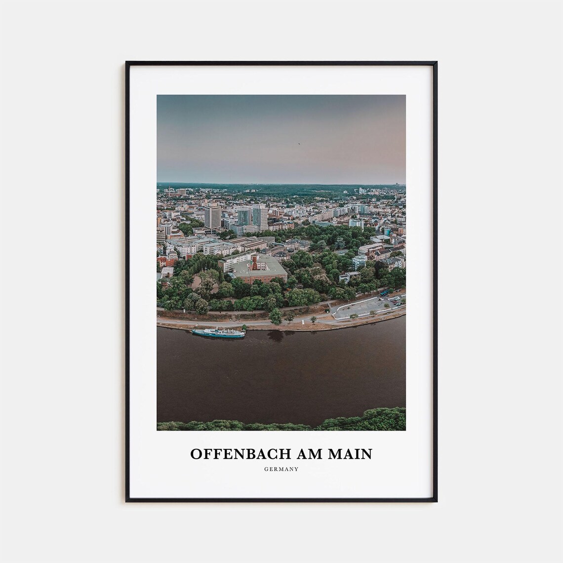 Offenbach Am Main Germany Aerial River View At Dusk Travel Poster