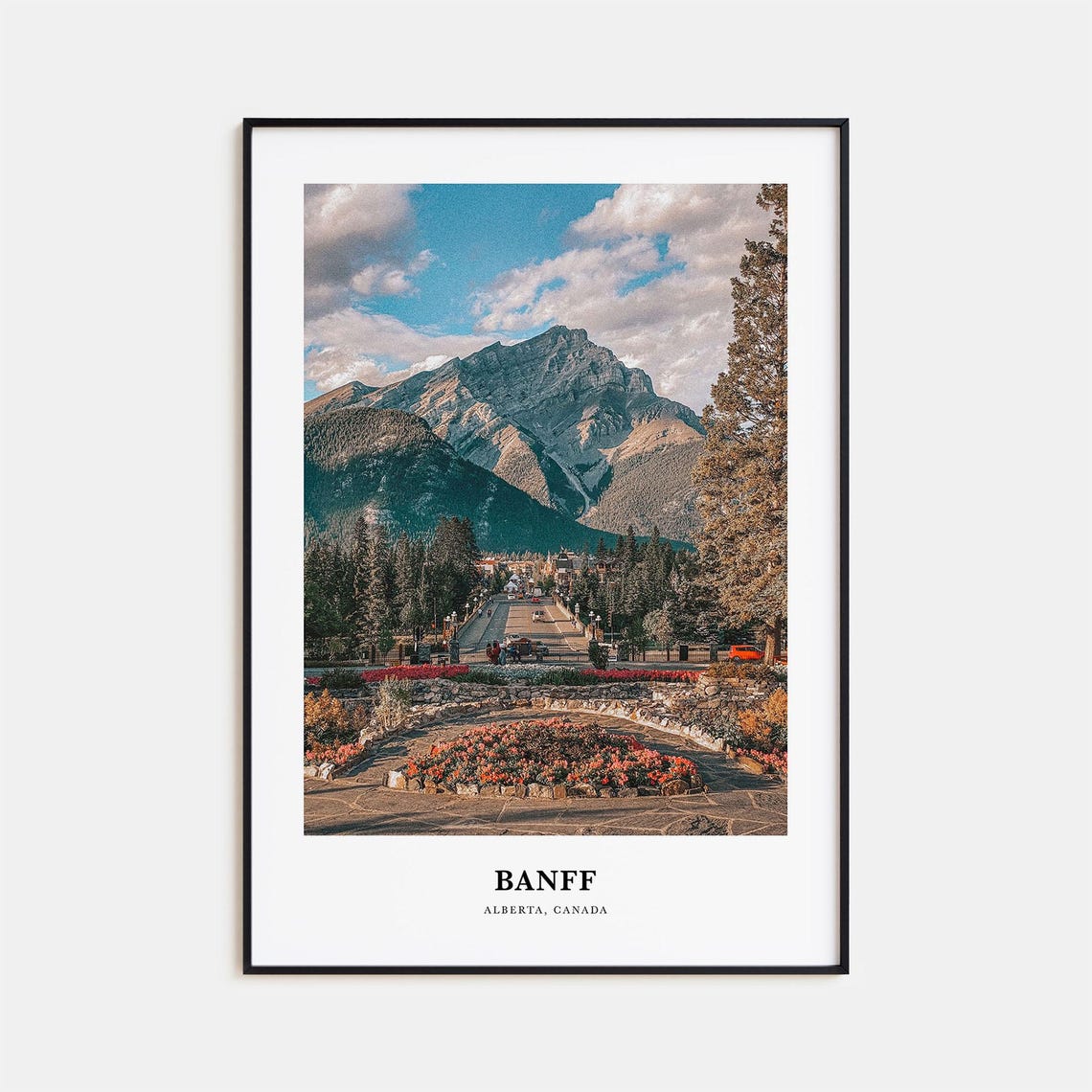 Banff Alberta Mountain Street Floral Gardens Photo Travel Poster