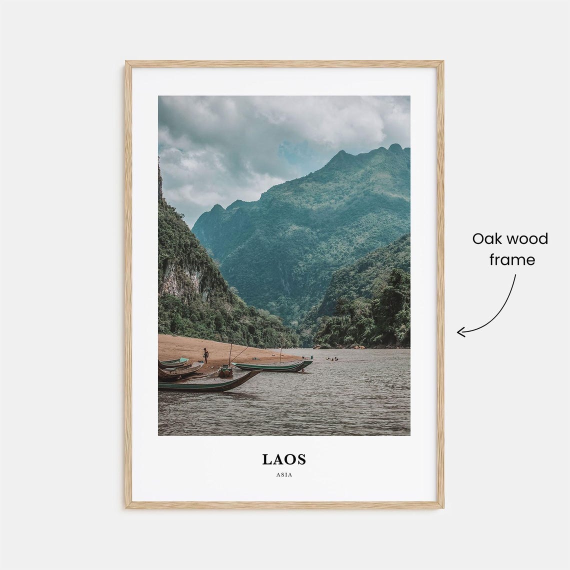 Laos River Longtail Boats Jungle Mountain Landscape Travel Poster - Image 3