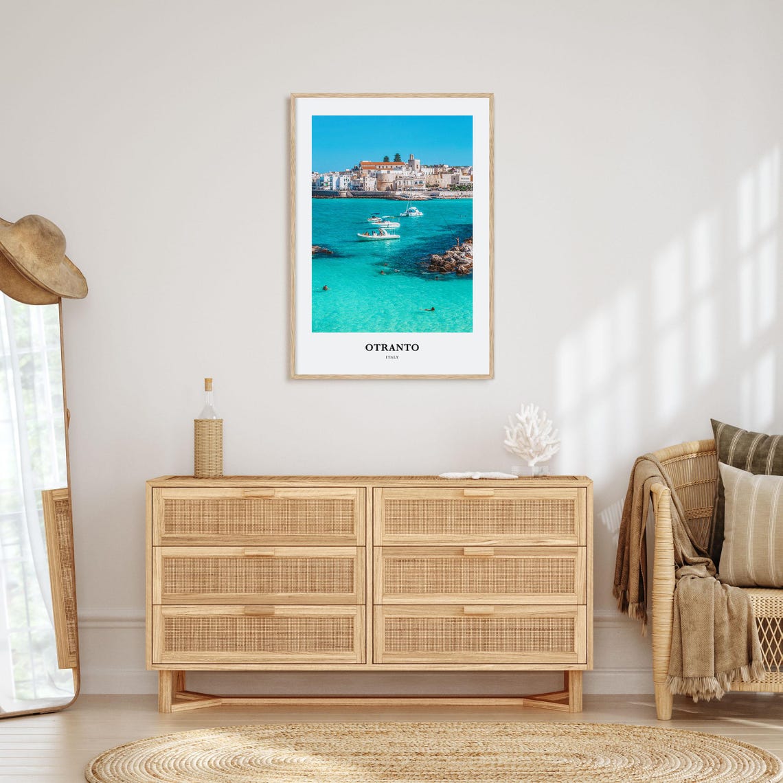 Otranto Italy Turquoise Seaside Old Town Boats Harbor Travel Poster - Image 2
