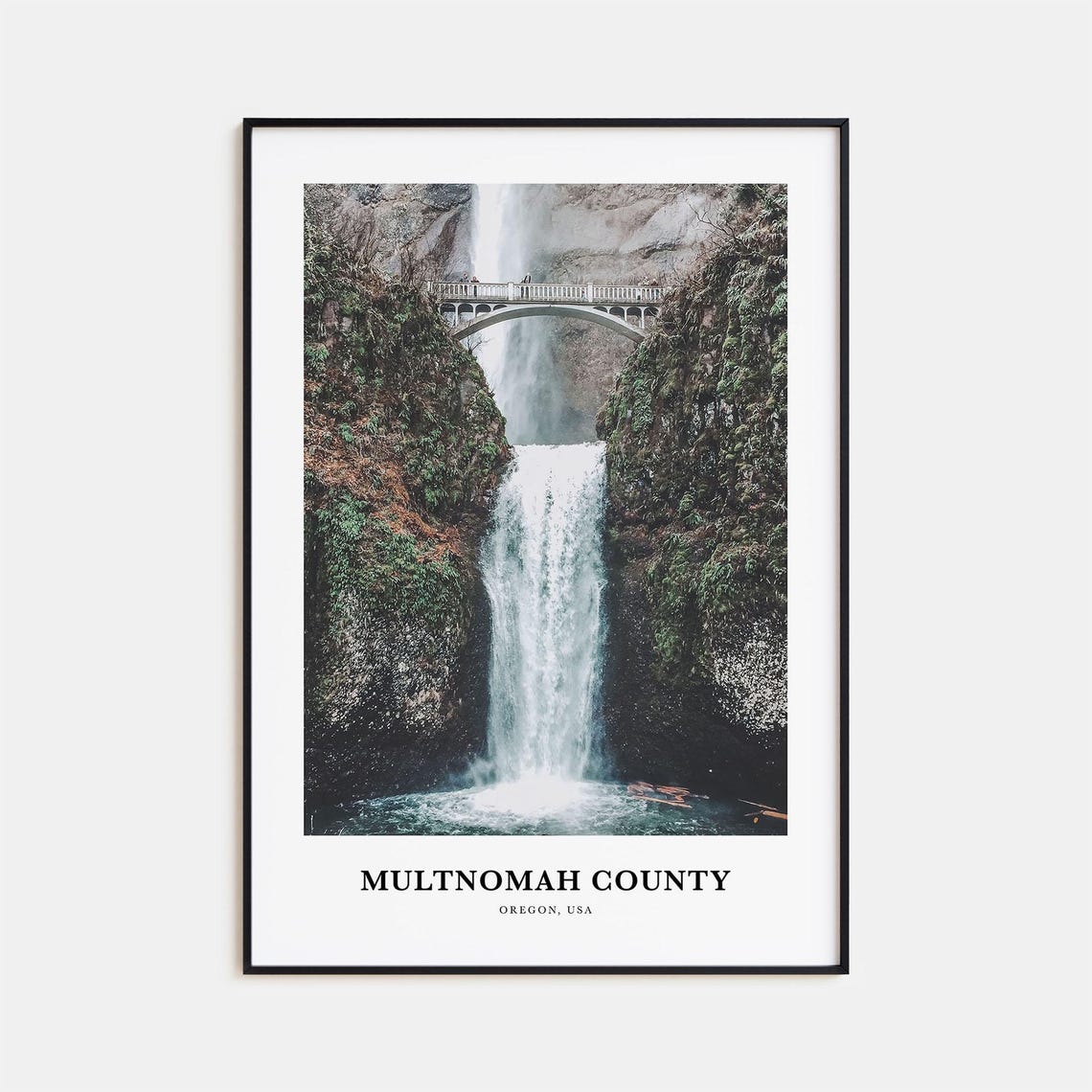 Multnomah County Oregon Waterfall Stone Bridge Forest Photo Poster