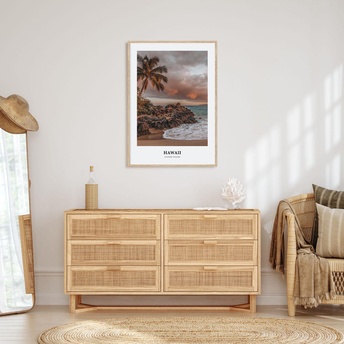 Hawaii Palm Tree Rocky Beach Sunset Ocean Photography Travel Poster - Image 2