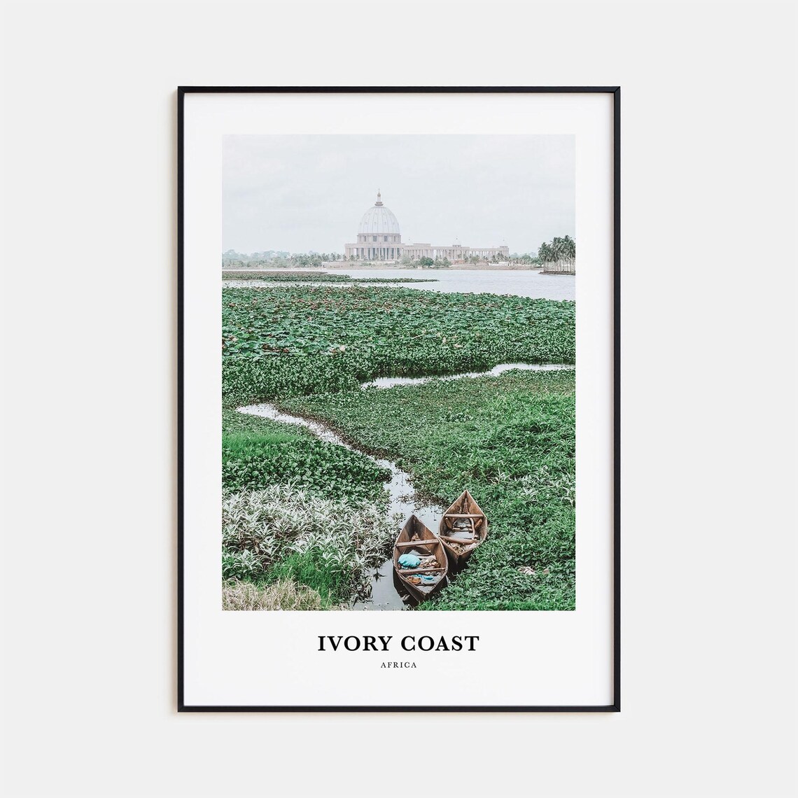 Ivory Coast Lagoon Canoes Grand Basilica View Africa Travel Poster