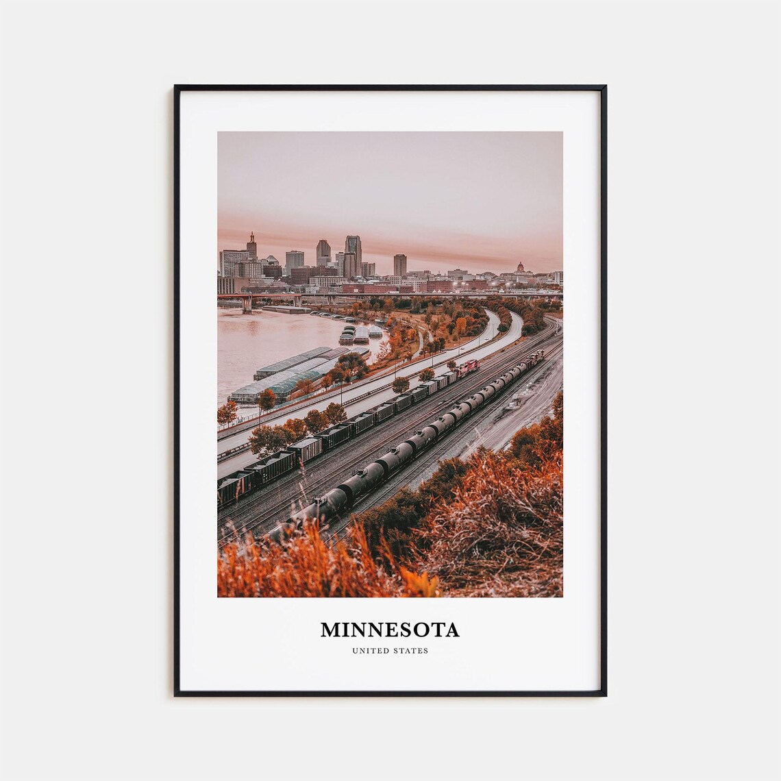 Minnesota Railroad Yard Minneapolis Skyline Sunset Photography Poster