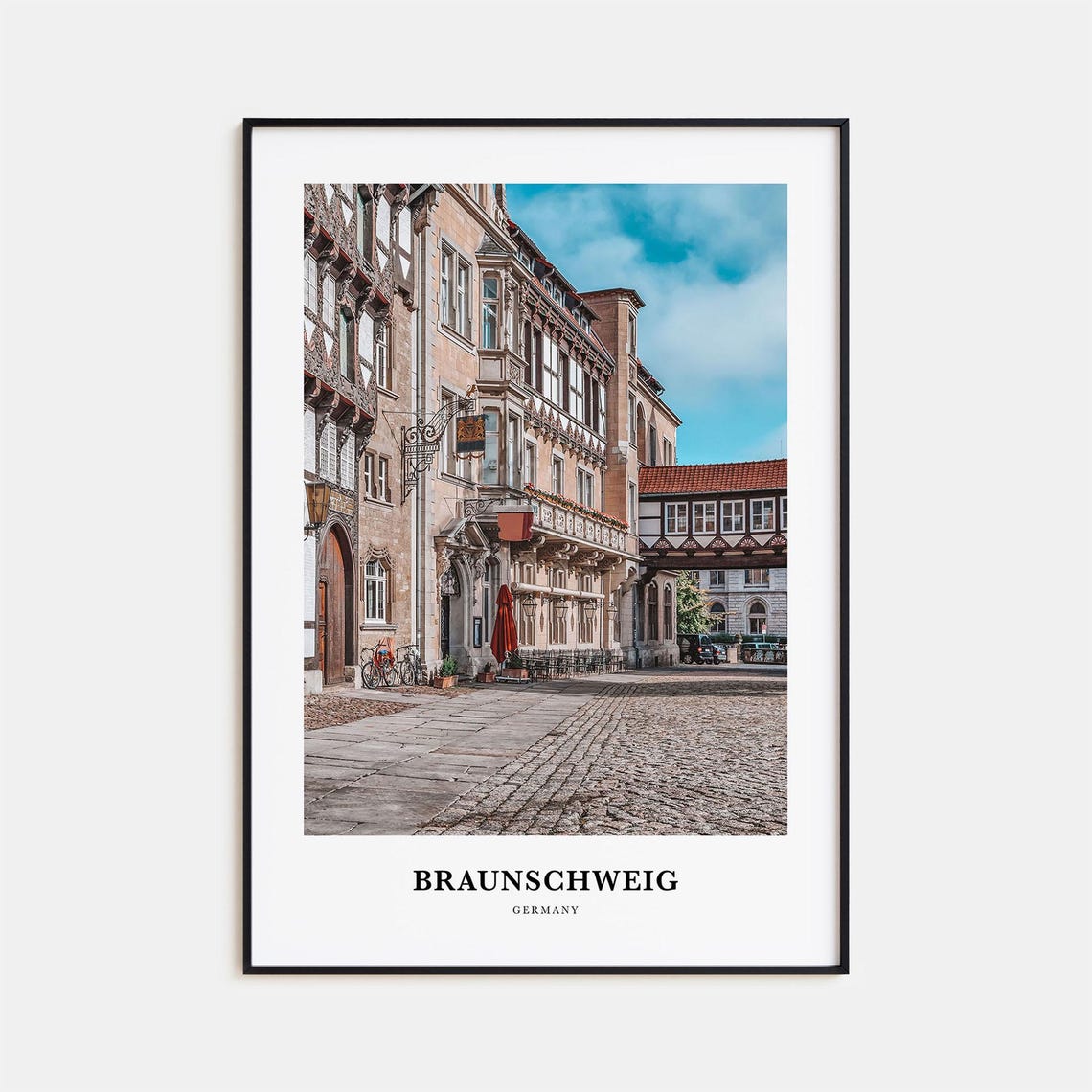 Braunschweig Germany Historic Cobblestone Street Travel Poster