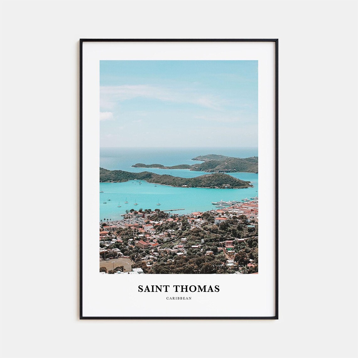 Saint Thomas Caribbean Bay Hillside Town Boats Aerial Travel Poster