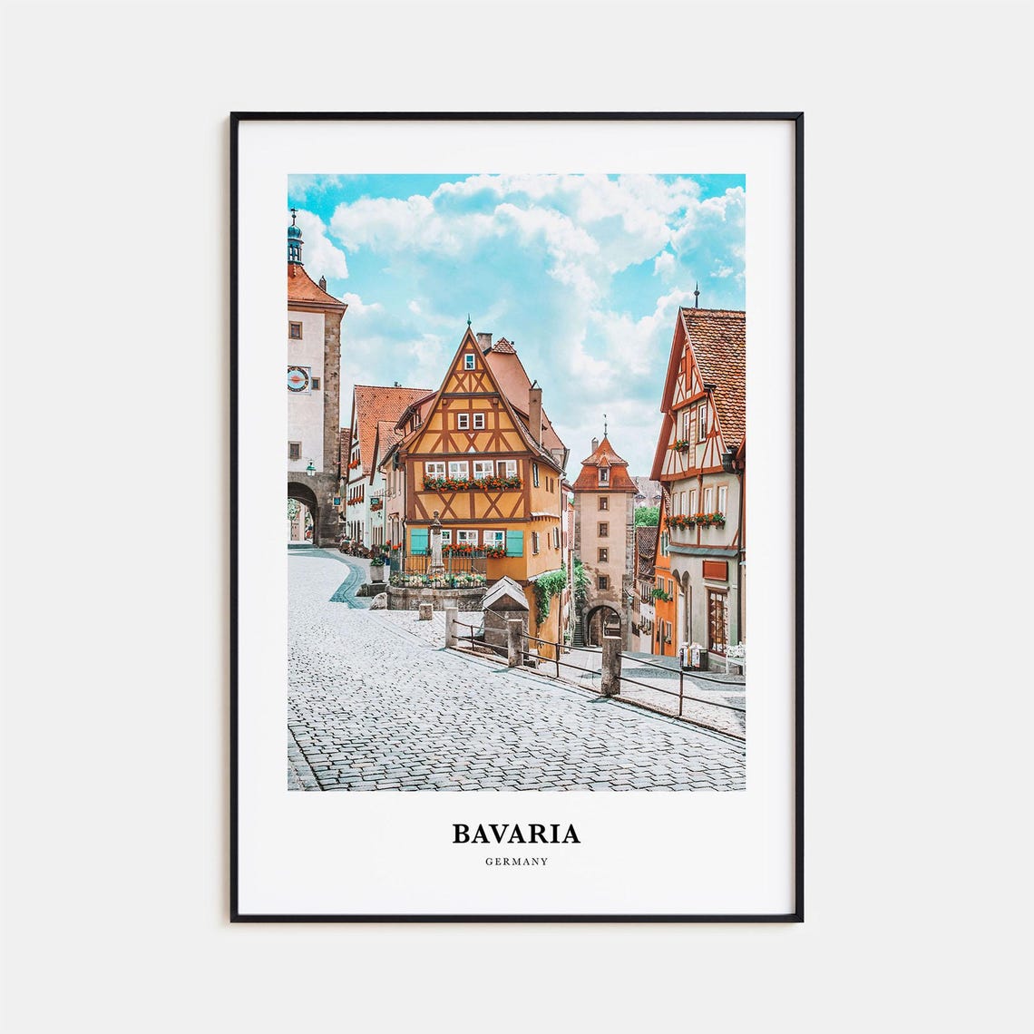 Bavaria Germany Half Timbered Village Street Minimalist Travel Poster