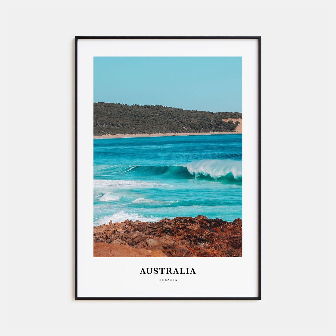 Australia Oceania Turquoise Surf Waves Rocky Coast Travel Poster