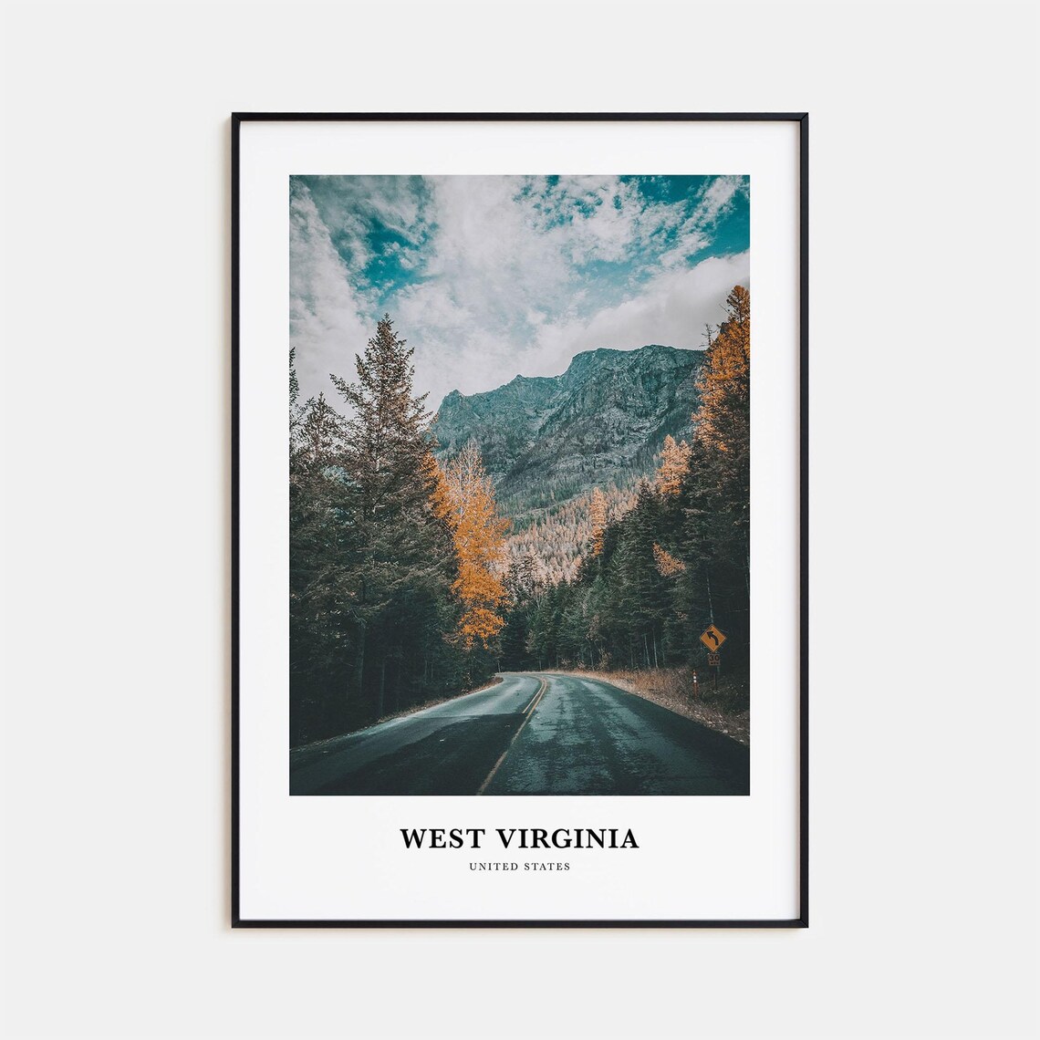 West Virginia Travel Poster, United States Map Art