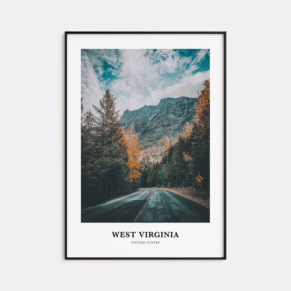 West Virginia Travel Poster, United States Map Art