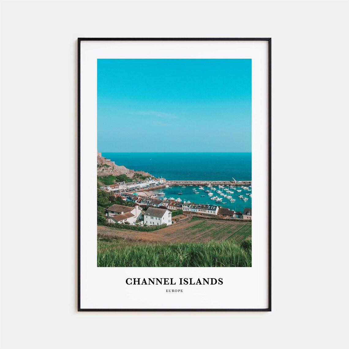 Channel Islands Europe Coastal Harbor Town Boats Photo Poster
