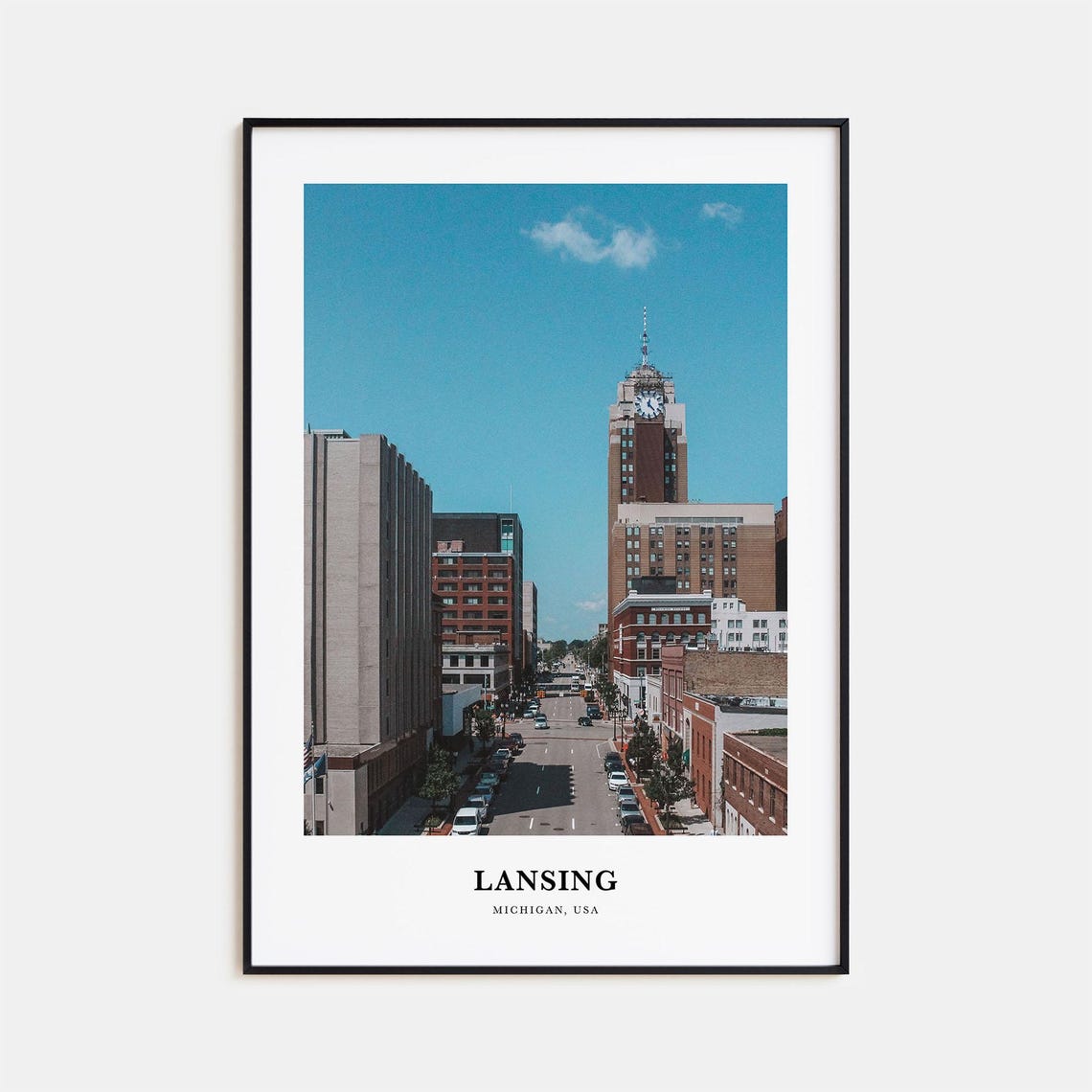 Lansing Michigan Downtown Clock Tower Street View Photo Poster