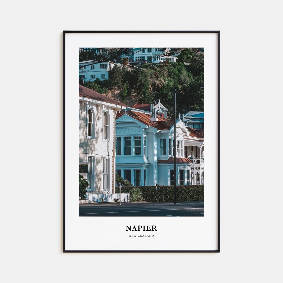 Napier New Zealand White Houses Street Heritage Photography Poster