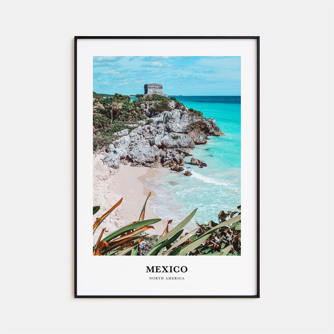 Mexico Mayan Ruins Cliffside Caribbean Sea Photography Poster