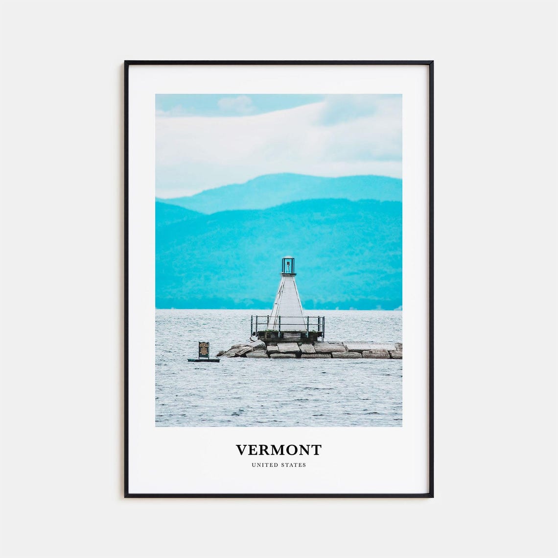 Vermont Lake Lighthouse Breakwater Mountains Scenic Photo Poster