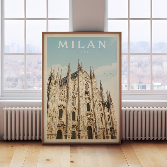 Milan Italy Travel Poster, Duomo Wall Art Print