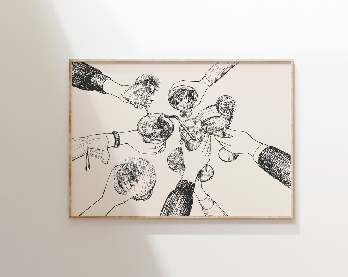 Cheers Bar Poster, Trendy Cocktails Art Print