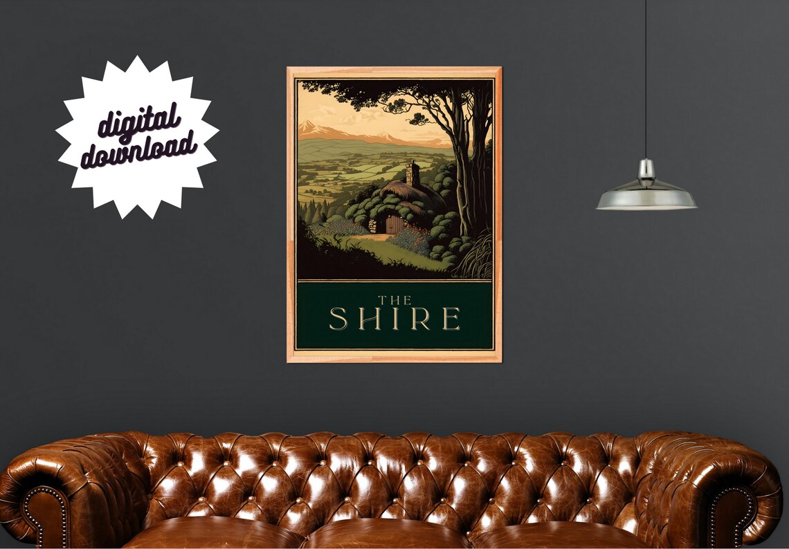 The Shire Hobbit Hole Green Hills Countryside Valley Travel Poster
