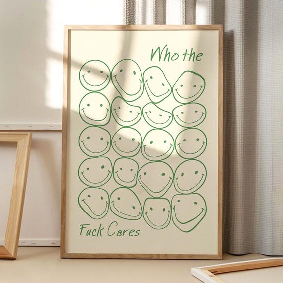 Who Cares Smiley Art Poster Minimally Wall Funny Decor Retro Home Print Printed Gift