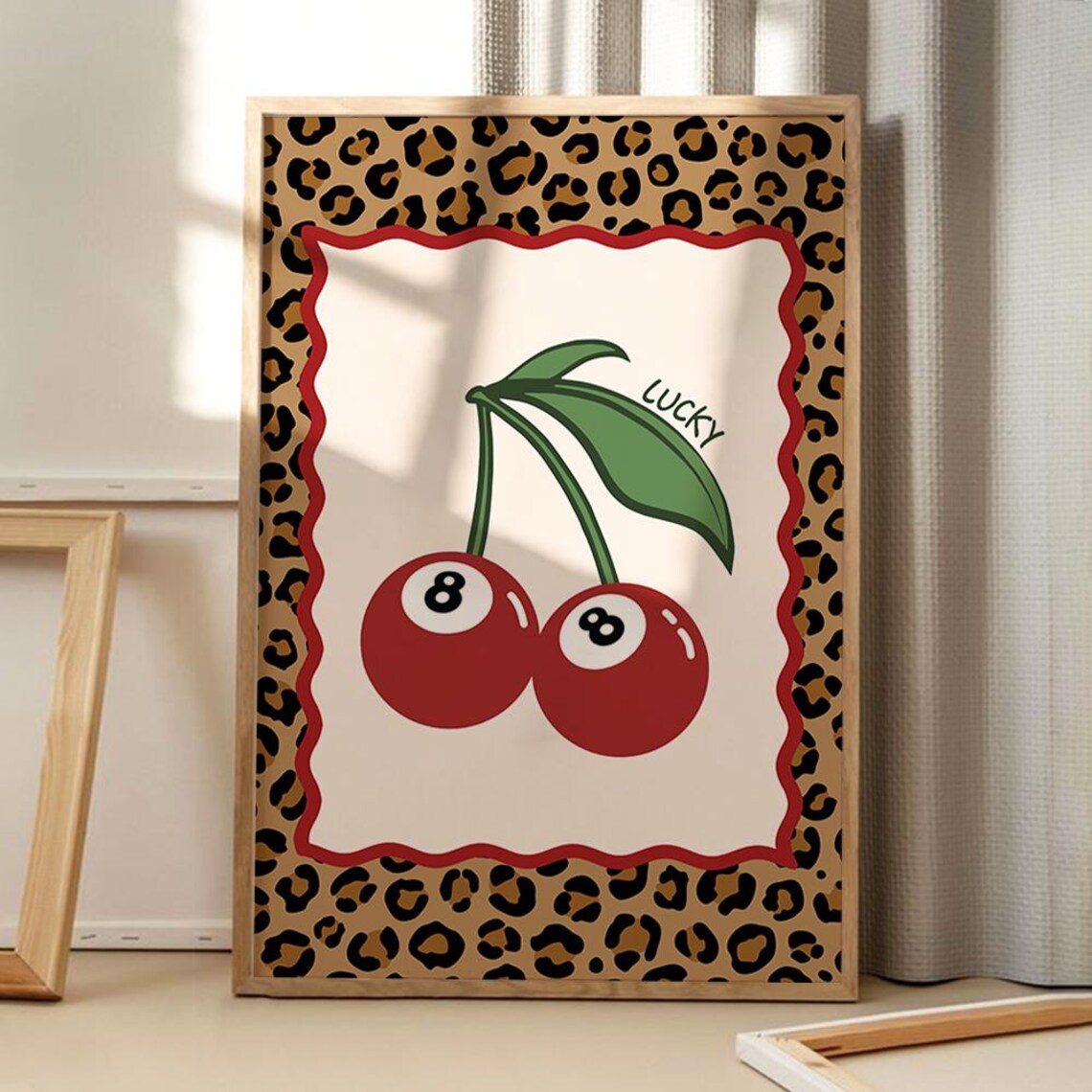 8 Ball Cherry Leopard Print Art Poster Trendy Wall Apartment Decor Retro Home Printed Gift