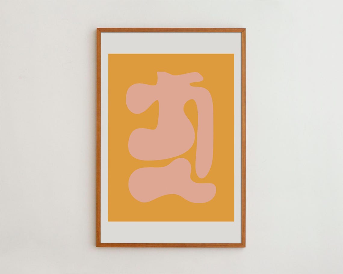 Bold Orange Abstract Poster With Blush Organic Shape Statement