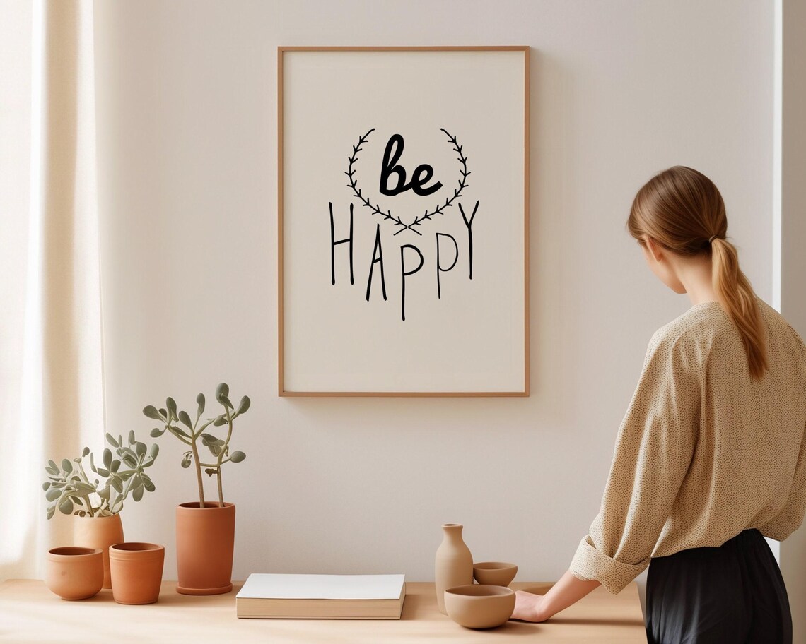 Be Happy Typography Print, Minimalist Nursery Decor - Image 2