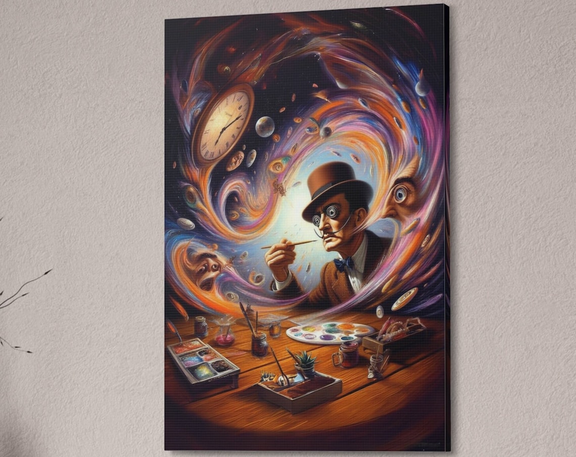 Salvador Dali Cosmic Artist Portrait Surreal Melting Clock Poster