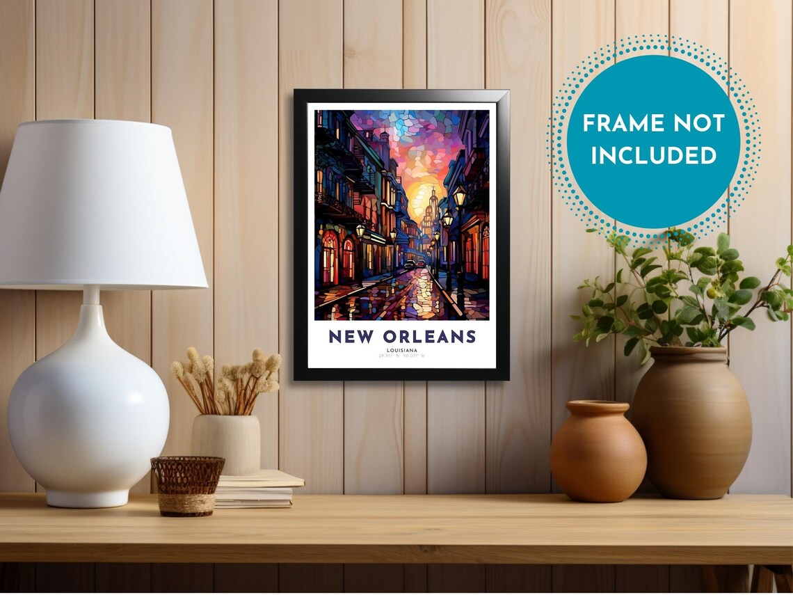 New Orleans Louisiana French Quarter Stained Glass Travel Poster - Image 4