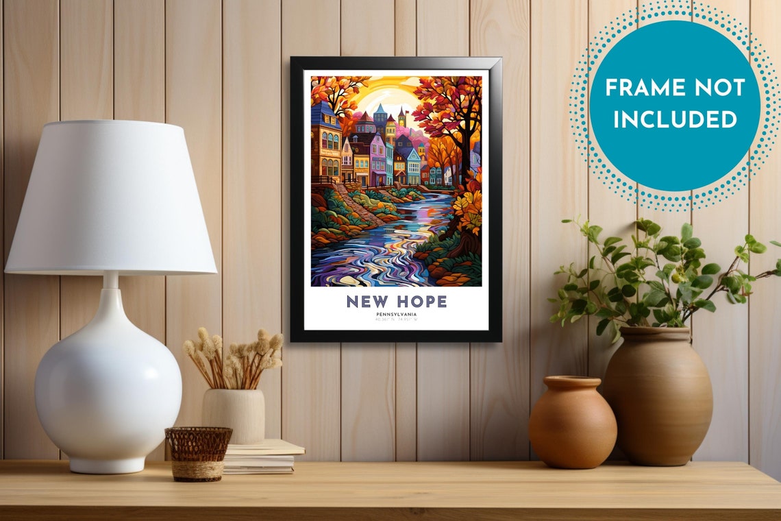 New Hope Pennsylvania Fall River Town Autumn Village Sunset Poster - Image 4