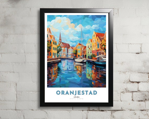 Oranjestad Travel Poster Of Aruba Art Nouveau Gift For Lover Of Oranjestad Aruba Wall Art Decor Of Caribbean Painting