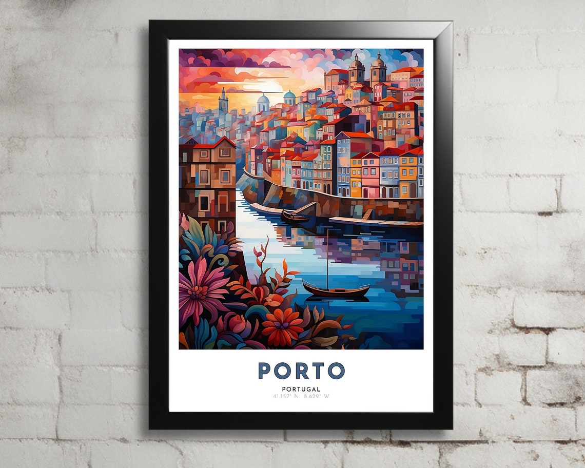 Porto Portugal Art Nouveau Travel Poster Porto Print Porto Wall Art Porto Painting Porto Gift Portugal Print Art