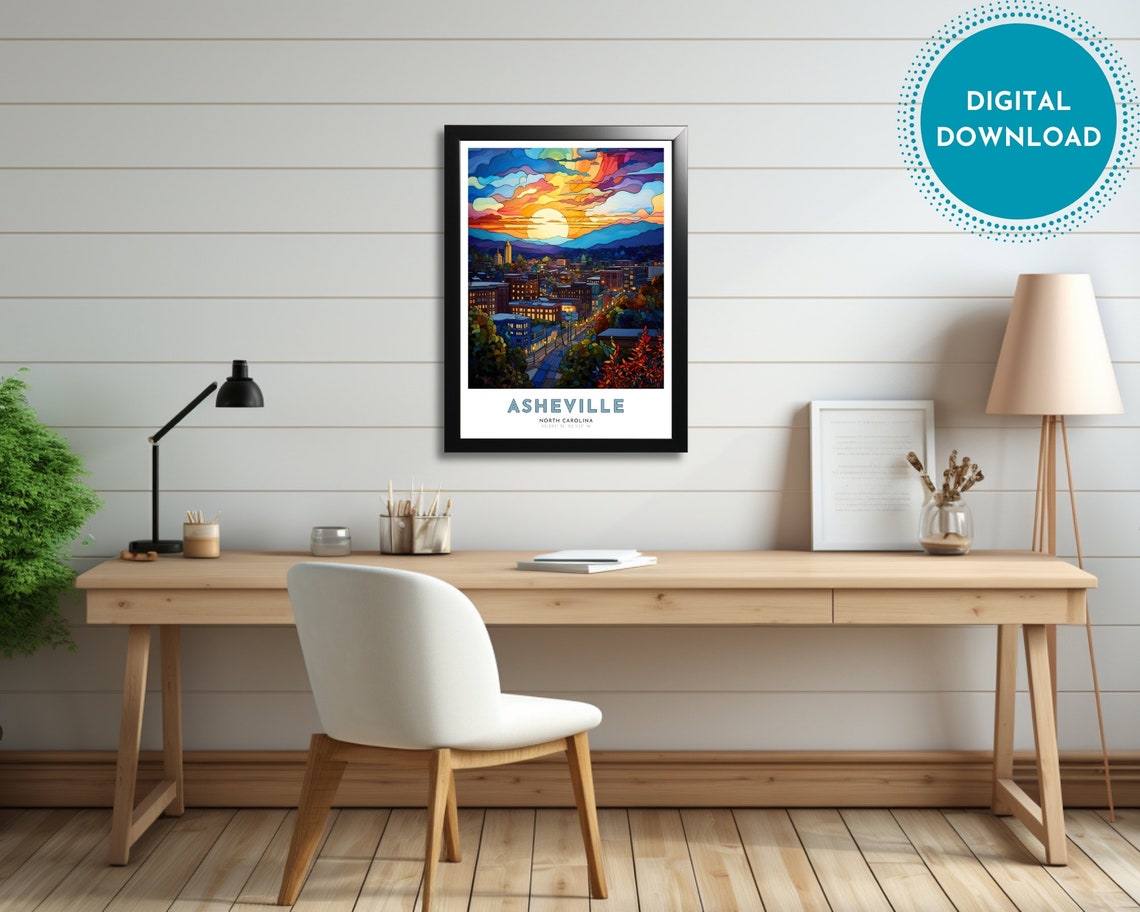 Asheville North Carolina City Sunset Blue Ridge Travel Poster - Image 2