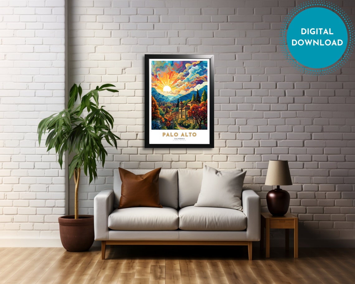 Palo Alto Travel Poster Of California Art Nouveau Gift For Lover Of California Wall Art Decor Of Silicon Valley Painting - Image 4