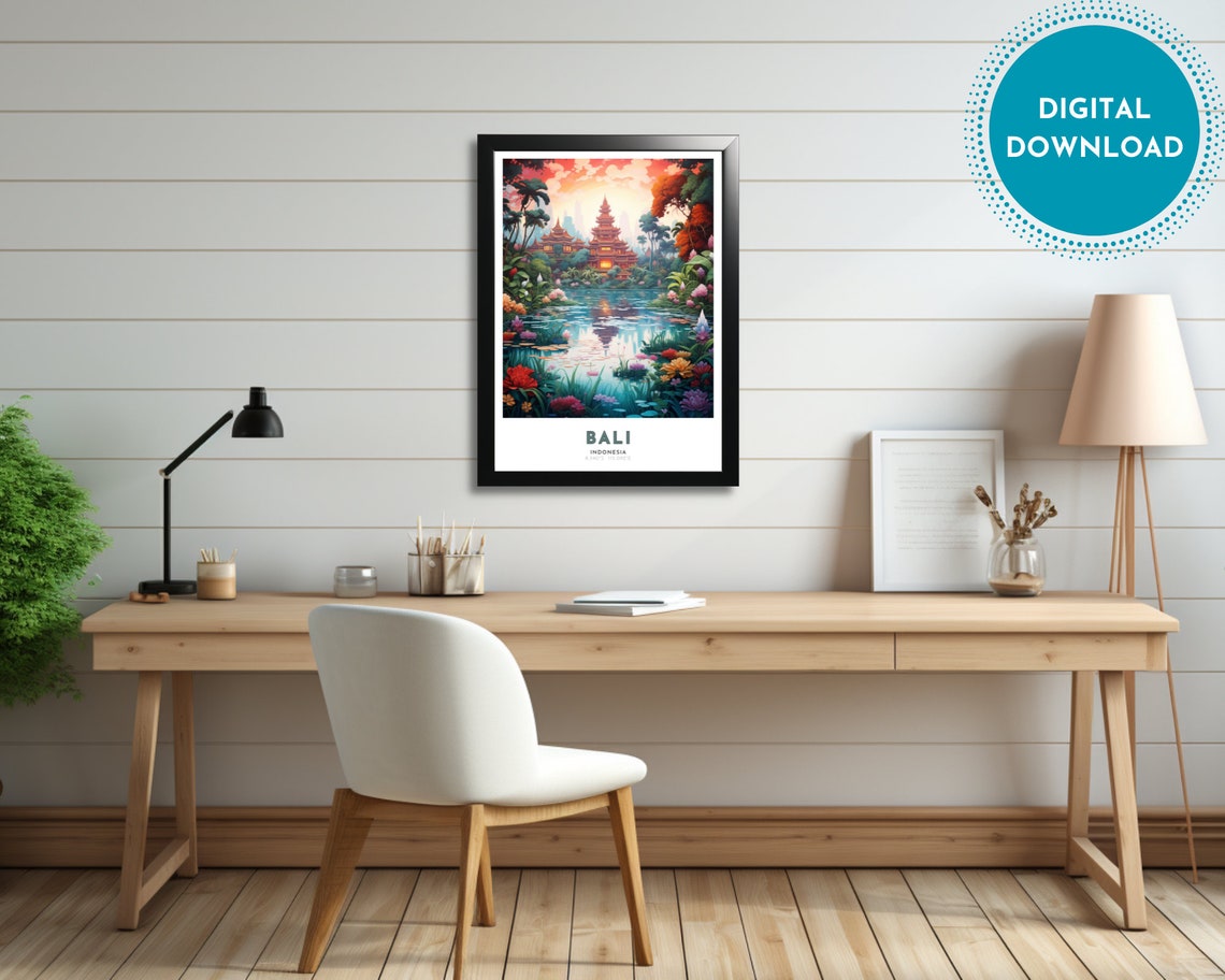 Bali Travel Poster Of Indonesia Art Nouveau Gift For Lover Of Bali Indonesia Wall Art Decor Of Island Of Gods Painting - Image 2
